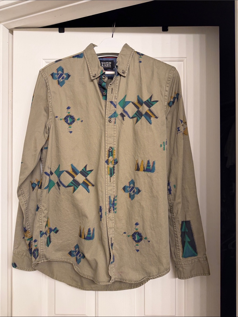 Scotch & Soda Beige Shirt Jacket with Teal & Blue Pattern